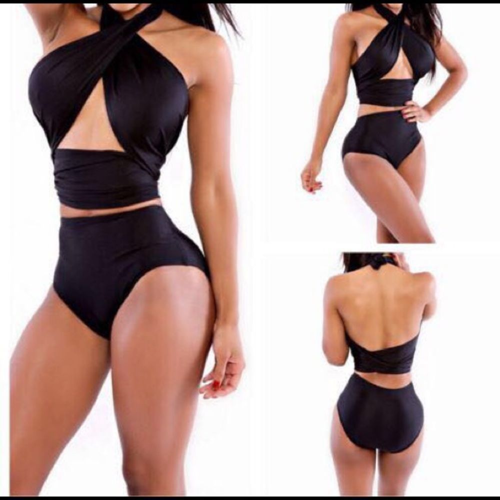 Women Halter Geometric Print High Waisted Swimsuit 2026